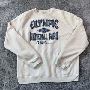 Captivating Apparel Olympic National Park Sweatshirt Large Cream Graphic Fleece